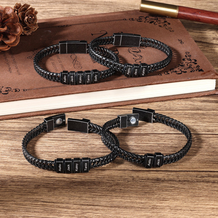 Black Vintage Style Personalized Stainless Steel Curb Chain Bracelet with Three Engravings - Herzschmuck